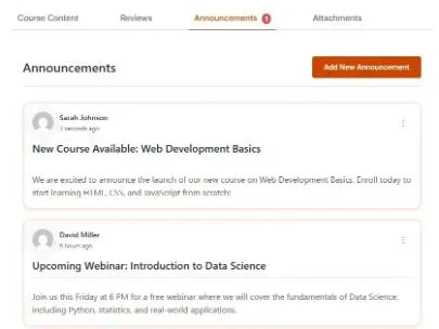Announcements Frontend Tab